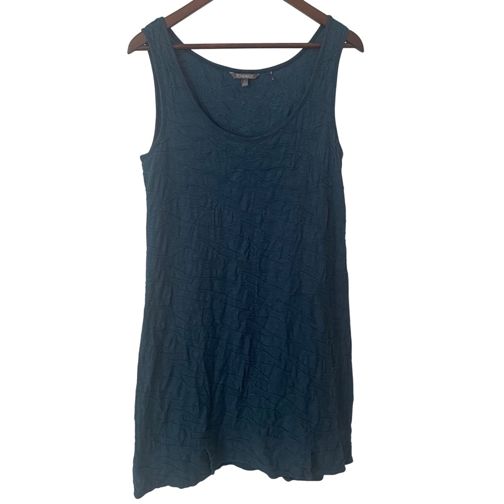Toad&Co Womens Teal Blue Ripple Textured Organic Cotton Blend Shift Dress L